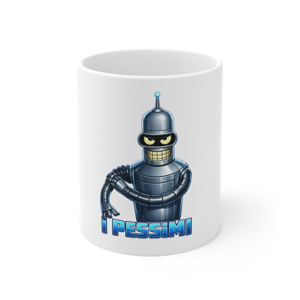 Pessimist Robot Ceramic Mug – Funny Bender-Style Sci‑Fi Coffee Cup